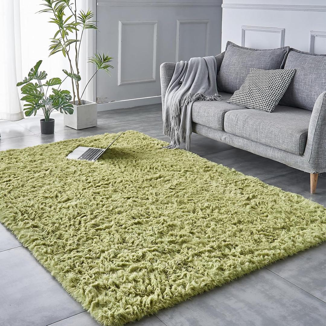 TABAYON Shaggy Green Grass Rug, 2x3 Area Rugs for Living Room, Anti-Skid Extra Comfy Fluffy Floor Carpet for Indoor Home Decorative