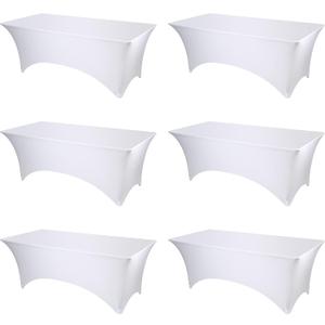BRILLMAX 6 Pack White Fitted Spandex Table Covers - 8ft Stretch Tablecloths for 8 Foot Rectangle Folding Cloths Rectangular Bulk Linen Fabric Elastic for Wedding Reception Banquet Birthday Party