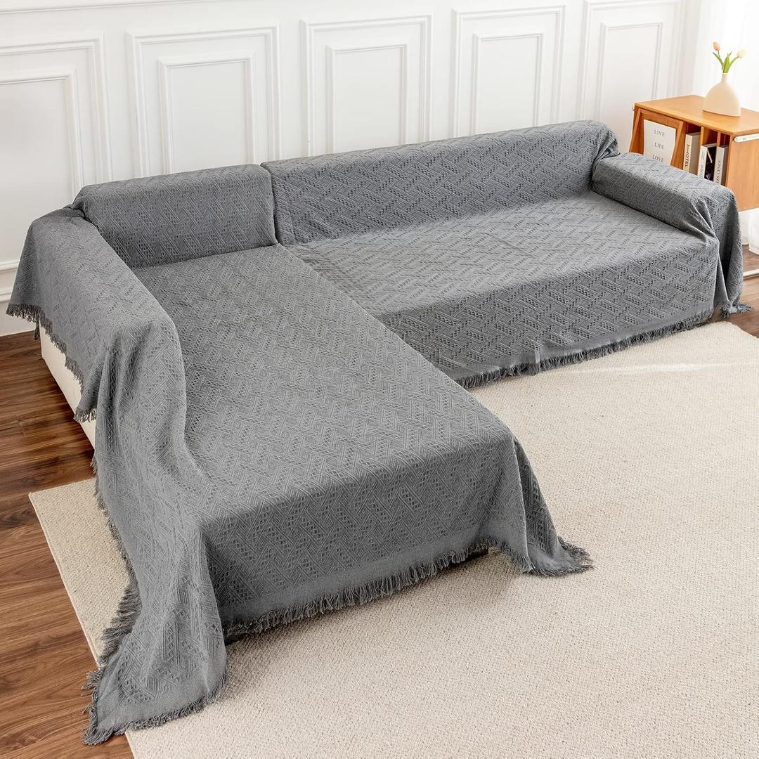 Deep Dream Sectional Couch Covers, 2 Pieces Sectional Sofa Cover, L Shaped Couch Covers, Couch Cover for Sectional Sofa (XX-Large, 71" x 118" + 91" x 134", Dark Grey)