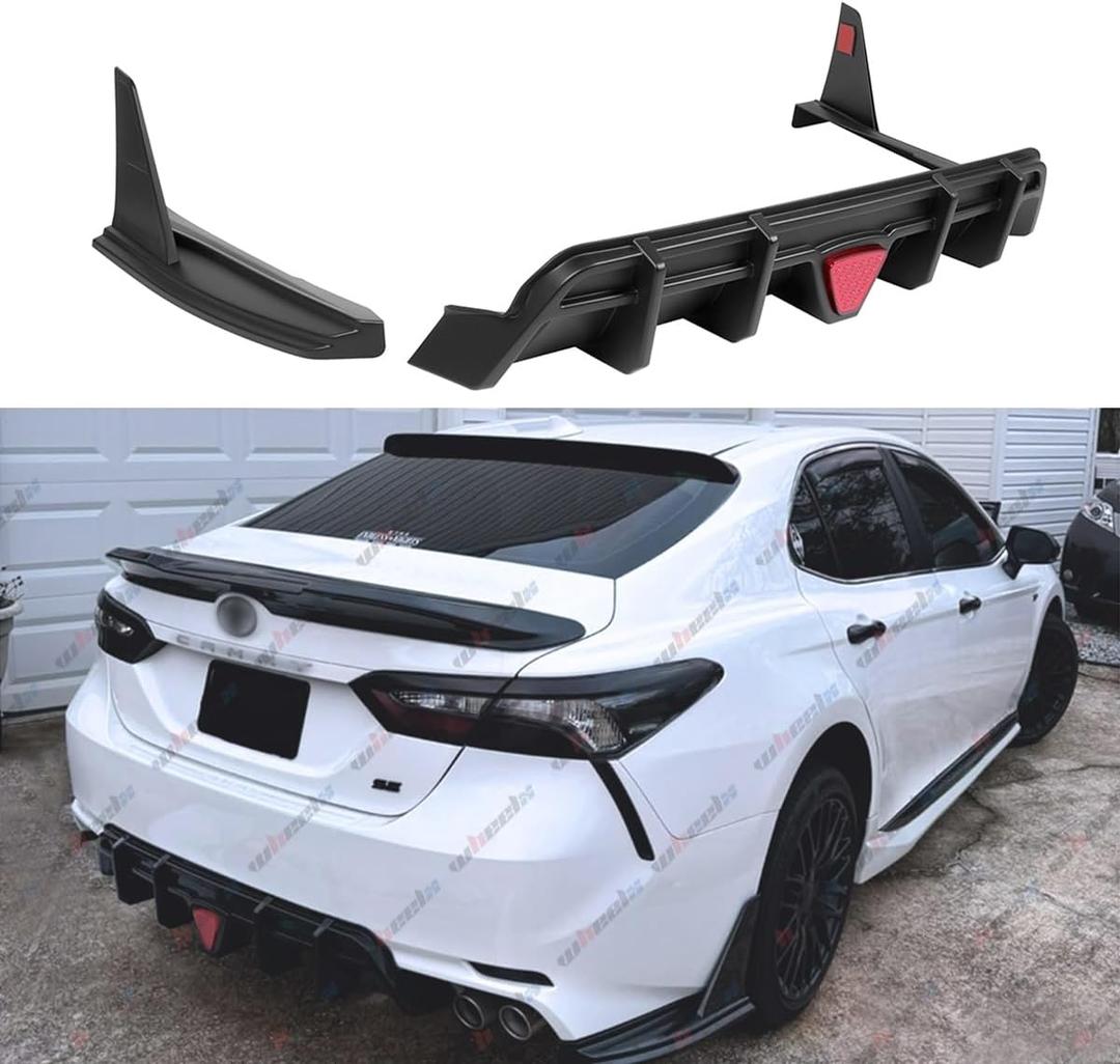 3pcs Rear Diffuser with Led Red Brake Light Compatible with 2018-2023 Toyota Camry SE XSE, with Corner Winglet Bumper Body Splitter Extension Fit for 2018 2019 2020 2021 2022 2023 (Matte Black) 