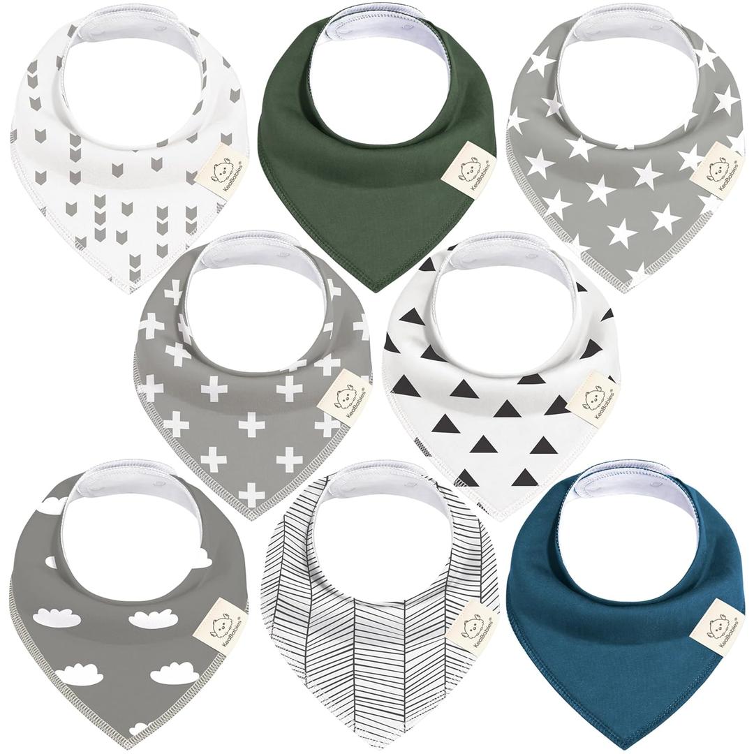 KeaBabies 8-Pack Organic Baby Bandana Bibs for Boys, Girls - Super Absorbent Triangle Baby Bibs for Drooling and Teething Infant, 100% Cotton Extra Soft for Newborn, Infant 0-36 Months (Crossroads)