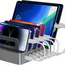Charging Station for Multiple Devices,72W 6-Port USB C Charger Stations-PD45W QC3.0 Fast Charger Dock,Compatible with Cellphone,Tablet, MacBook,iPhone16/15/pro,iPad and More(Space Gray)