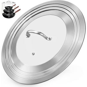 15 Inch Extra Large Universal Lid for Pots, Pans and Skillets, Pan Lid Fits 9.5/10/11/12/13/14/15 Inch Cookware, Stainless Steel & Tempered Glass Replacement Frying Pan Lid, Dishwasher Safe