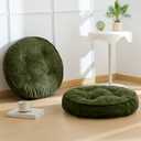 Washable Floor Pillow Cushion for Adults, Meditation Cushion Pillow, Large Round Floor Sitting, Removable Tufted Corduroy Cover, for Tatami Living Room or Yoga, 22x22 Inch, 2Pack, Machine Washable (Round Dark Green)