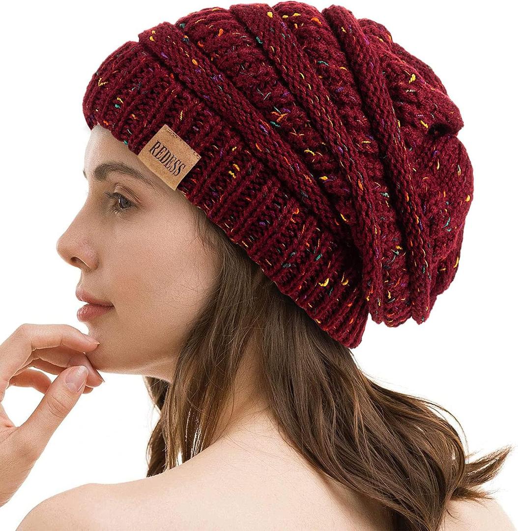 REDESS Slouchy Beanie Hat for Men and Women Winter Warm Chunky Soft Oversized Cable Knit Cap