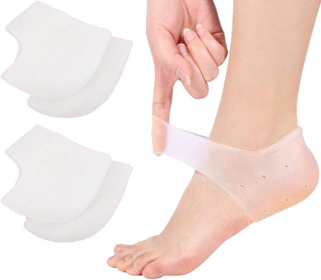 VivoFoot Gel Heel Protectors,Heel Pain and Cracked Heels Relief for Men and Women (2 Pairs) (White)