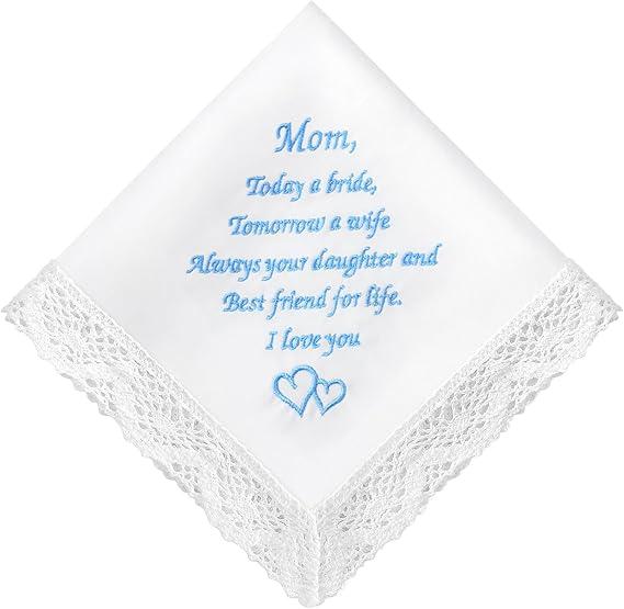 Wedding Handkerchiefs Something Blue for Bride, Mother Of The Bride Gifts Embroidered Lace Keepsake Bridal Hankies, Mother of Bride