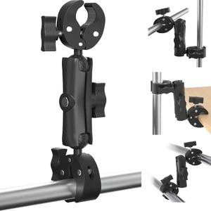 Super Double Clamp Mount Umbrella Camera Pole Clamp Holder,360 Magic Socket Arm Ball Head for Umbrella Chair Clip, Photo Studio Light Stand,Photo Boom Stand,Cross Bar,Stroller,Flag Holder Mount