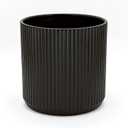 Amazon Basics Fluted Ceramic Round Planter with Drainage Hole, Indoor Outdoor Flower Pot, 8-inch, Black