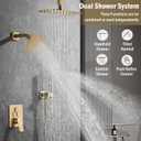 12 Inch Rain Shower System, Brushed Gold Shower Faucet Set with Push Button Diverter, 6 Inch Wall Mounted 3-Functions Bathroom Shower Systems with Dual-Function Handheld