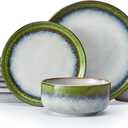 KINGSTONE Stoneware Dinnerware Sets for 4, Reactive Glaze, Kiln-Fired Green