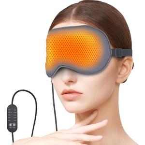 USB Electric Heated Eye Mask for Dry Eyes & Migraines - Adjustable Temperature (36-60℃) & Timer, Silk Washable Cover, USB-Powered Carbon Fiber Therapy