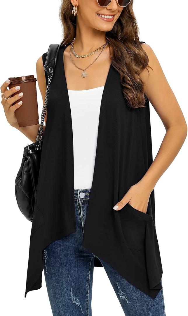 Veryoung Women's Lightweight Cardigan Casual Soft Long Sleeve Floral Knit Cardigans with Pockets High Low Hem Draped Duster (Black, XXXL)