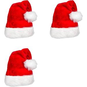 AOGU 3 Pack Plush Santa Hat Confortable Velvet Red Christmas Hat for Christmas Party Favors Fit for Adults and Kids