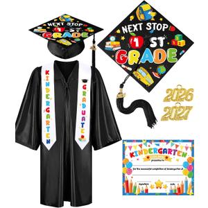 Romart Kindergarten Graduation Cap and Gown Set, Kids Toddler Pre-k Graduation Outfit 2026 with Sash Diploma Certificate Gift