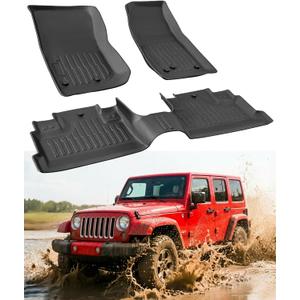 Car Floor Mats for Jeep Wrangler JK Unlimited: 20072018 4-Door (NOT for JL/2-Door), Custom Fit for Unilmited Sahara Rubicon All-Weather Anti-Slip Floor Liners, 1st & 2nd Row