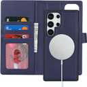 for Samsung Galaxy S24 Ultra Case with Detachable Magnetic Wallet - 2-in-1 Flip Folio Stand Cover, Card Holder & Wireless Charging Compatible - Blue