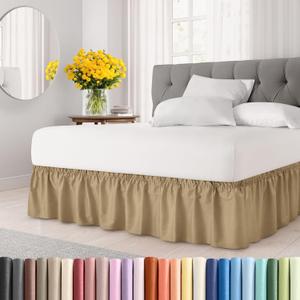 Wrap Around Dust Ruffle Bed Skirt - Beige - for Full Size Beds with 15 Inch Drop - Easy Fit Elastic Strap - Adjustable Pleated Bedskirt w/Brushed Fabric - Wrinkle Free - for Women, Men, Kids & Teens