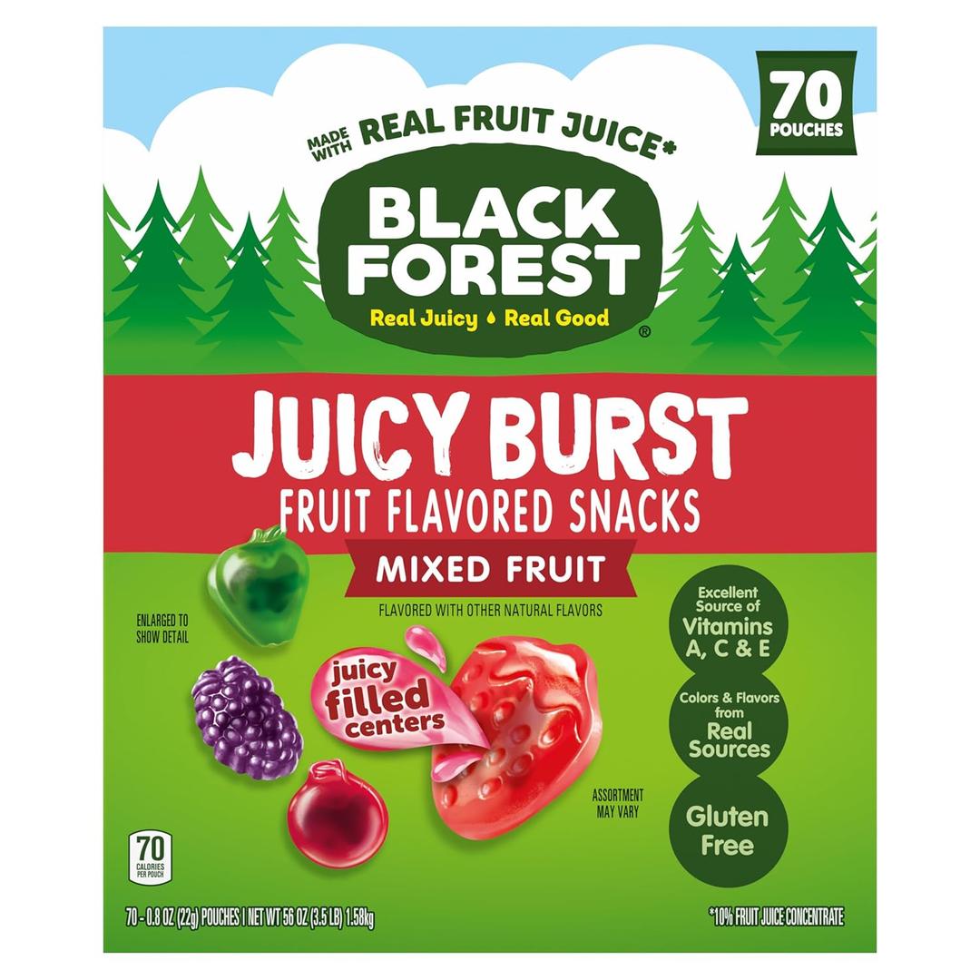 Black Forest Juicy Burst Fruit Flavored Snacks, Mixed Fruit Flavors, 0.8 oz 70 count (EXP 02/26/26)