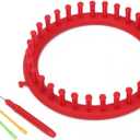 Katech Round Knitting Looms Set 19 cm Diameter Red Plastic Weaving Looms Scarf Hats Making Tools DIY Crocheting Handmade Craft Kit with a Crochet Hook and Needle for Knitting Lovers (Red)