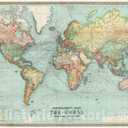 Historic Pictoric Map, 1914 Bartholomew's chart of the world on Mercator's projection, Vintage Wall Art : 36in x 24in