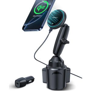 APPS2Car Upgraded for QI2 Magsafe Cup Holder Charger, Car Mount Charger 15W Fast Charging, Wireless Magnetic Cell Phone Stand with Tri-Pivot Arm for iPhone 17 Air Pro Max Plus 16 15 14 13 12