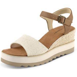mysoft Womens Espadrille Wedge Sandals EVA Sole Platform Sandal Open Toe Ankle Strap Buckle Shoes (11, Natural/Light Brown)