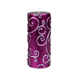 6 Inch Purple Scroll Pillar Candle