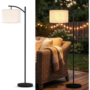 VISFLAIR Solar Outdoor Floor Lamp, Waterproof Arc Standing Light with Heavy Metal Base for Patio, Modern Exterior Tall Light with Shade & Vintage Edison Bulb for Deck, Porch, Garden, Balcony Decor