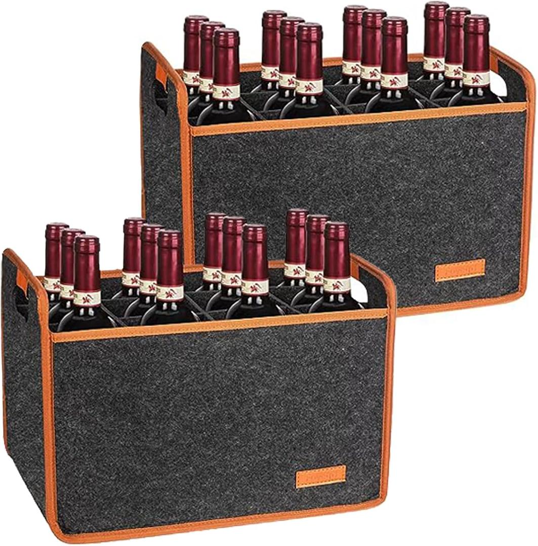 Foyego 2 Pack 12 Bottle Wine Tote Bag, Insulated Thermal Padded Wine Carrier Tote, Reusable Wine Bags for Wine Bottles Travel, Camping and Picnic, Perfect Wine Lover Gift