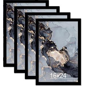 OMAIGAR 16x24 inches Picture Frame Set of 4, Black Poster Frames for 16 by 24 Poster Photo Canvas Certificate, High Transparent Acrylic Frame on Wall Desktop Horizontal Vertical 16" x 24"