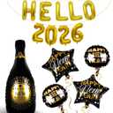 Hello 2026 Balloons Gold for New Years Decorations 2026 - Giant, 40 Inch Happy New Year Champagne Balloon | Happy New Year Balloons Foil, 2026 Balloon Numbers, New Years Eve Party Supplies 2026