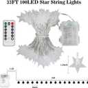 Star String Lights, 33ft 100 LED 8 Modes Star Fairy Lights Battery Operated Waterproof Indoor Outdoor for Bedroom Patio Party Wedding Tent Loft Bed Xmas Tree Decor, Multicolor