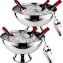 Large Ice Bucket 13L Stainless Steel Champagne Bowl Ice Bucket with Ice Scoop Semicircle Drink Tub with Integrated Base Silver Beverage Tub for Parties, Cocktail Bar, Chilling Wine (2 Packs-Silver), 40cm