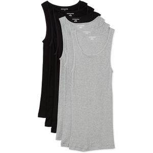 Amazon Essentials Men's Lightweight Tank Undershirts, Pack of 6 (Large, Black/Grey Heather)