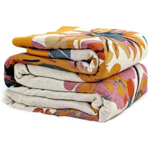 King Throw Blanket for Bed 100% Cotton Boho Soft Rustic Quilt Butterfly and Floral Double Embroidery Breathable Spring Bed Blanket,90"x108" All Season Blankets for Bedding Couch Home Decor