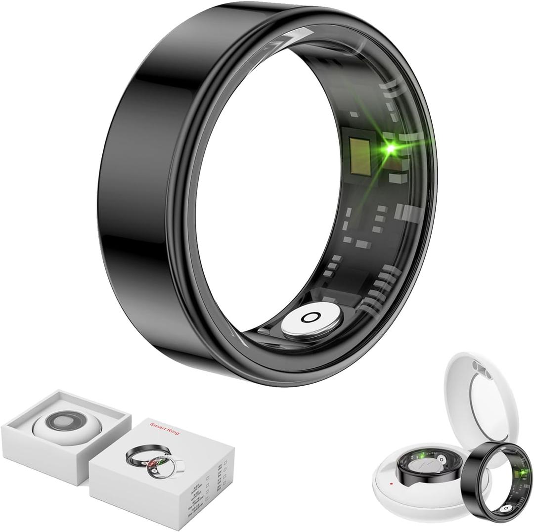 Smart Ring Health Tracker,Anillo Inteligente para Hombre,Health Rings for Women & Men,Long Lasting Batteries Sleep Ring (Black, 7#)