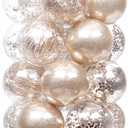 Sea Team 60mm/2.36" Shatterproof Clear Plastic Christmas Tree Ball Ornaments Set, Decorative Hanging Transparent Xmas Baubles with Stuffed Delicate Decorations (30 Counts , Champagne)