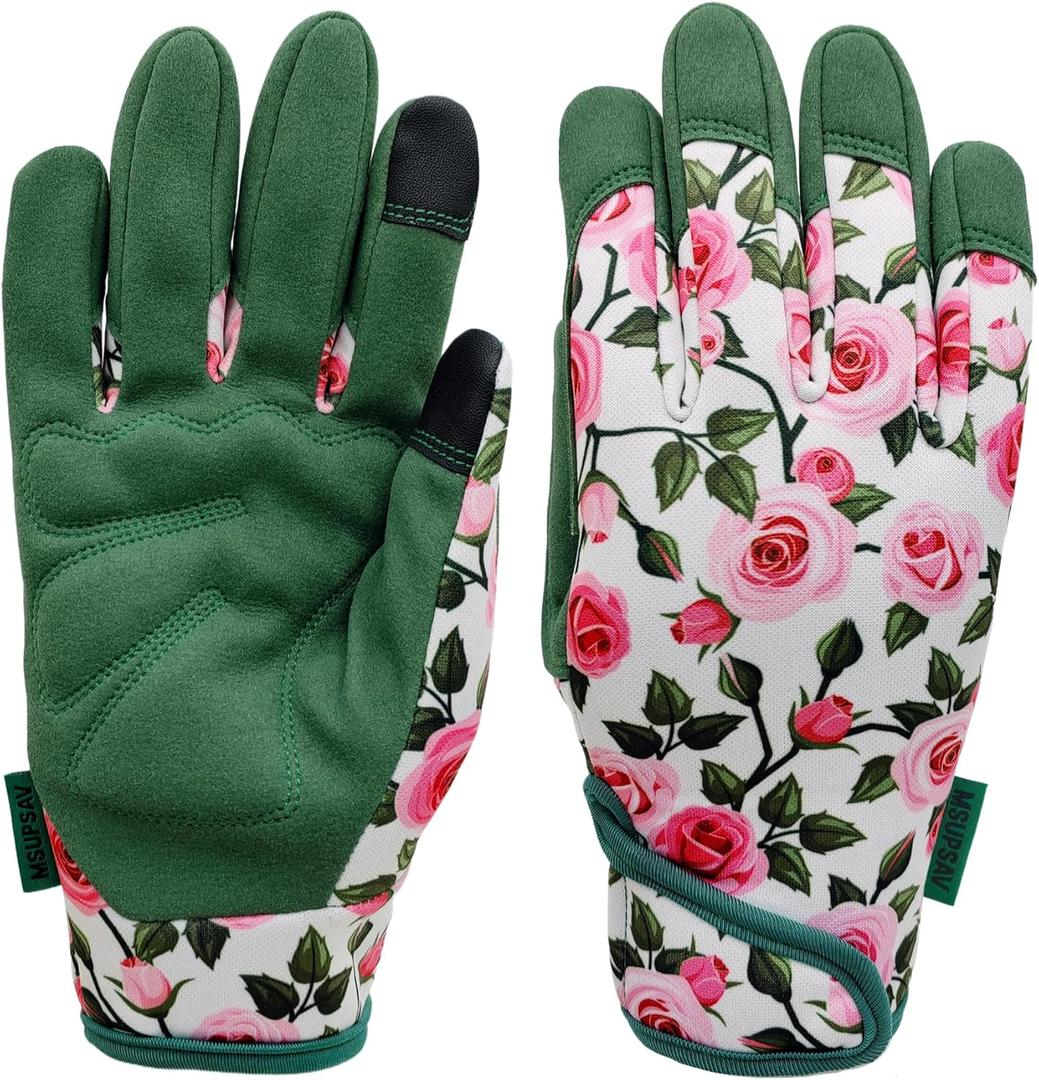 Thorn Proof&Puncture Resistant Gardening Gloves with Grip,Garden Glove for Women, Leather Yard Work Gifts (Medium, 1 Pair Per Pack-green+2florals)