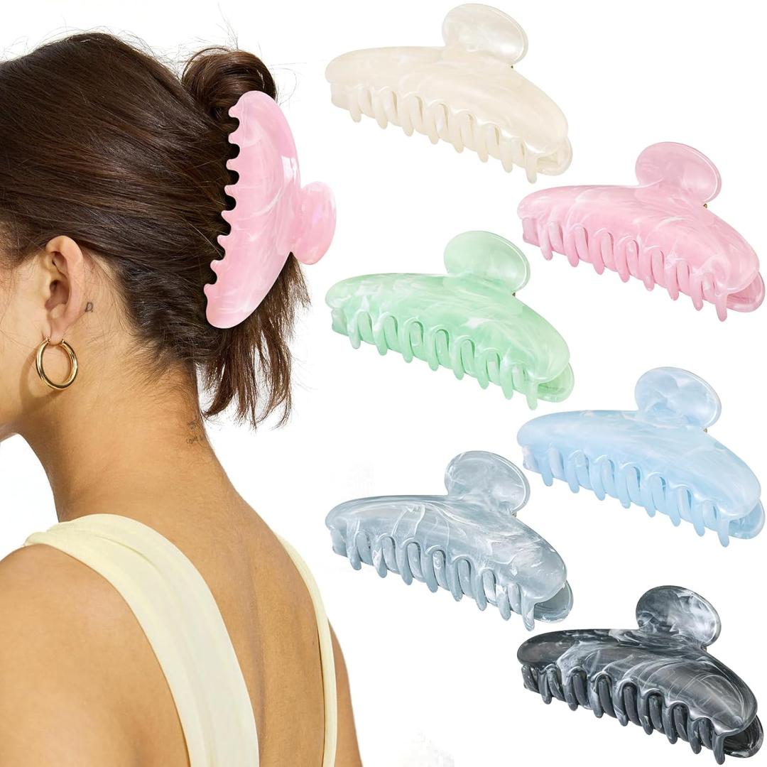 6 Pack Hair Claw Clips for Women - Large Non-Slip Claws for Thick Thin Hair, Cute Hair Barrettes Elegant & Durable, Fashion Hair Accessories Stylish Jaw Clips for Girls Gift (Assorted Colors)