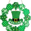 St. Patrick's Day Wooden Door Wreath St Patricks Day Decorations for Front Door Sign Wall Signs Shamrock Clover Spring Decoration for Home Mantel Office Irish Day Party Supplies