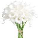 IPOPU 24PCS Artificial Flowers Fake Calla Lily Flowers Real Touch Calla Lily Faux Flowers Arrangement Bouquet for Home Garden Office Party Wedding Bouquet Centerpieces Flower Home Decoration (White)