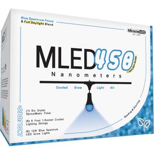 Miracle LED Nanometer 450 Indoor Grow Light Kit - Includes 3 Ultra Grow Blue Spectrum 150W Replacement Grow Light Bulbs & 1 3-Socket Corded Fixture with SproutMatic Timer (8-Pack)