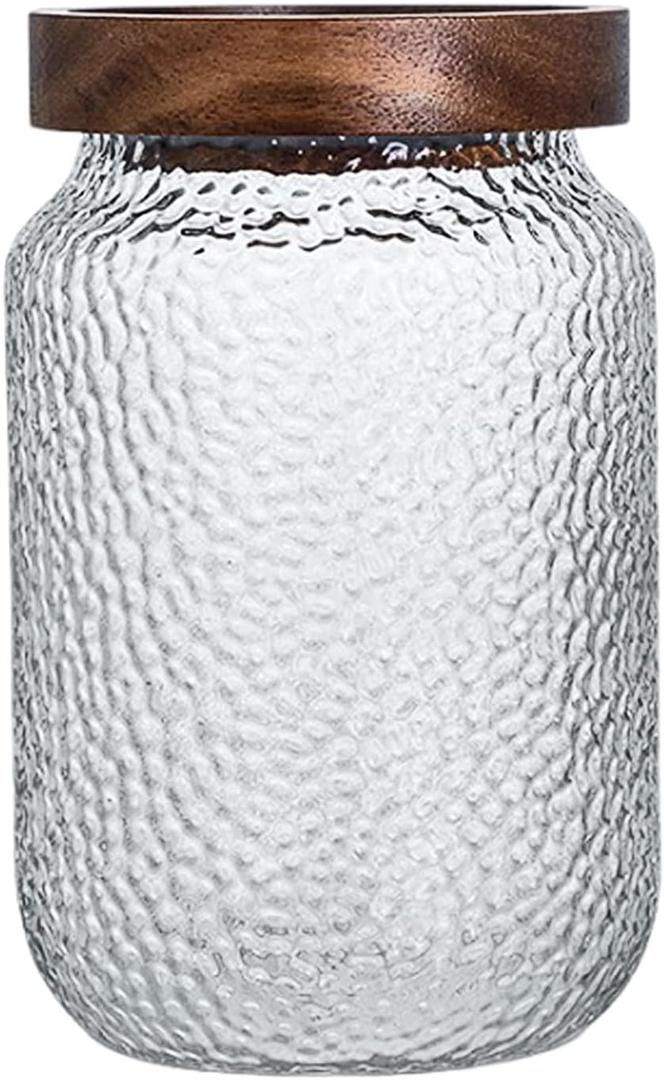 Viovian Glass Storage Jars With Wooden Lids 34 oz Anti-Slip Coffee Sugar Container Decorative Glass Canister Jar for Food Coffee Bean Candy Cookie 1000ml
