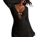 ZAFUL Womens Swimsuit Cover Up Dress Off Shoulder Hollow Coverup Bathing Suit Mesh Swim Beach Dress 9-Black M