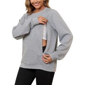 DEBELLY Nursing Friendly Sweatshirt for Breastfeeding Women Dual Zippers Nursing Top Long Sleeve Crew Neck Casual Wear (Medium, Dark Grey)