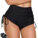 Period Swimwear Menstrual Leakproof Swim Shorts 2" High Waisted Tummy Control Bikini Bottoms for Teen Girls Women (Black)