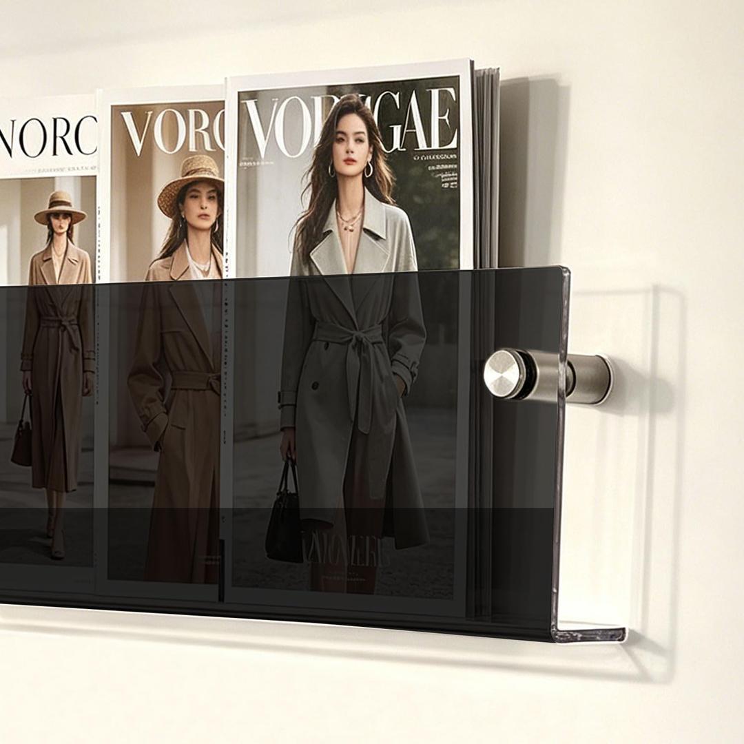 2-Pack Black Acrylic Magazine Holder Brochure Holder, 24 Inch Hanging Magazine Rack with Hardware, Floating Bookshelf Brochure Display Organizer for Home, Office, Reception Area