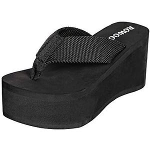 ONEHOO Women Wedge Sandals Platform Webbing Flip Flops, 7