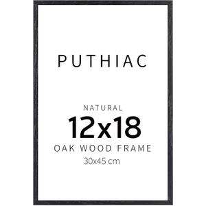 puthiac 12x18 Solid Oak Wood Picture Frame, Fits 8x12 with Mat or 12x18 Without Mat, Wall Display Only, Vertical or Horizontal, Plexi Front, 1 Pack, Black
